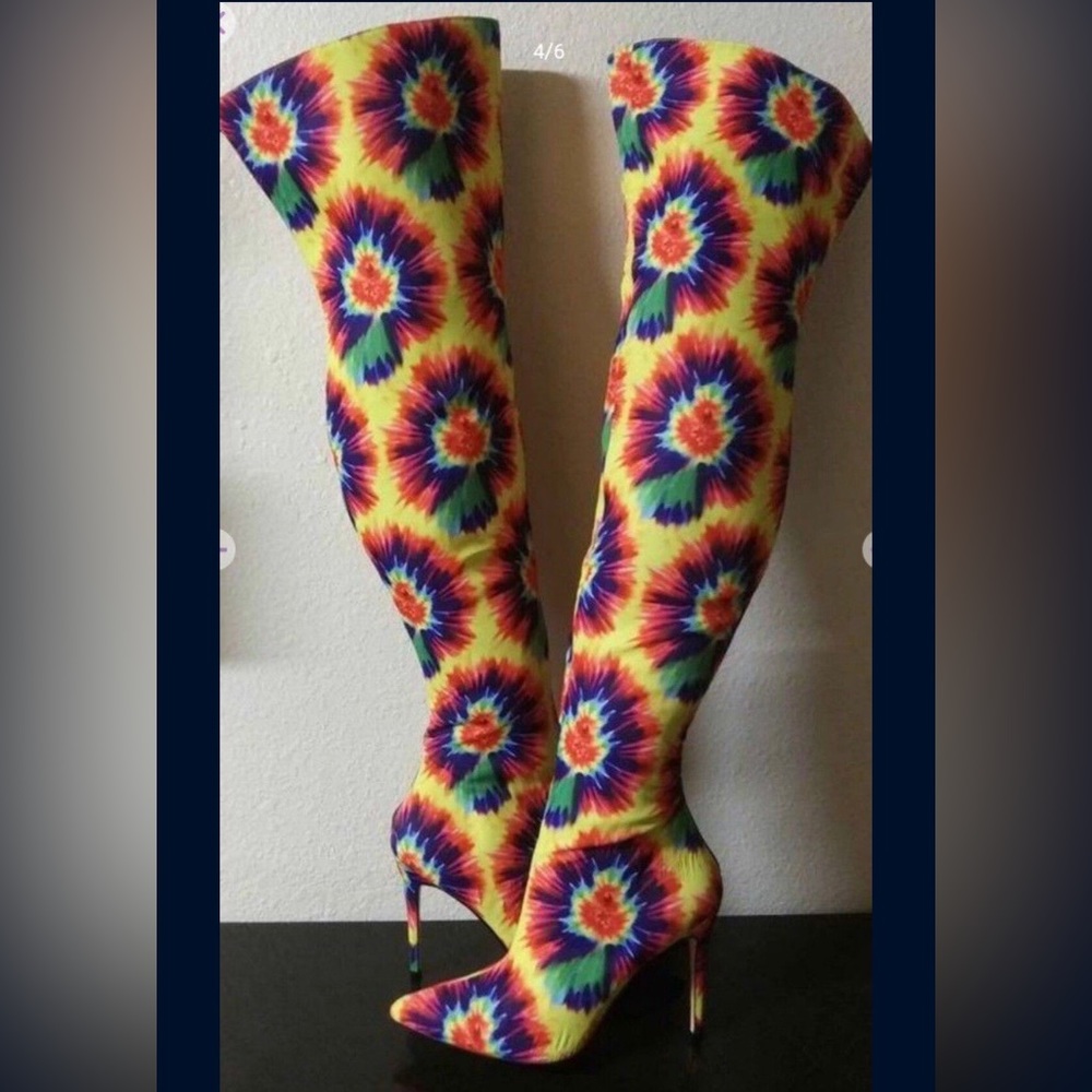KNEE HIGH TYE DYE HIGH HEEL BOOTS BOOTS SIZE: 9.0